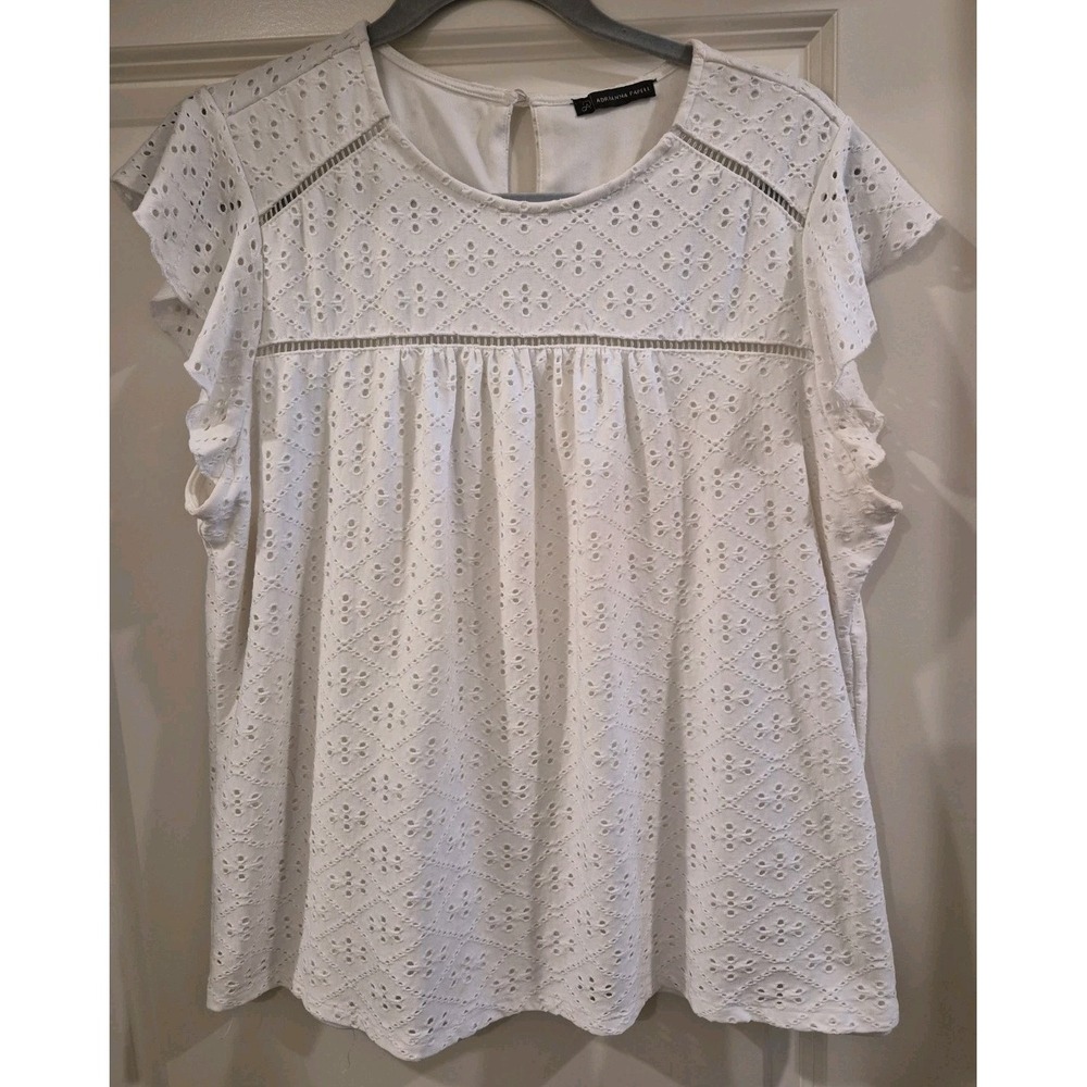 Adrianna Papell XL Women's White Eyelet Smock Top Flowy Cottagecore Maiden Boho